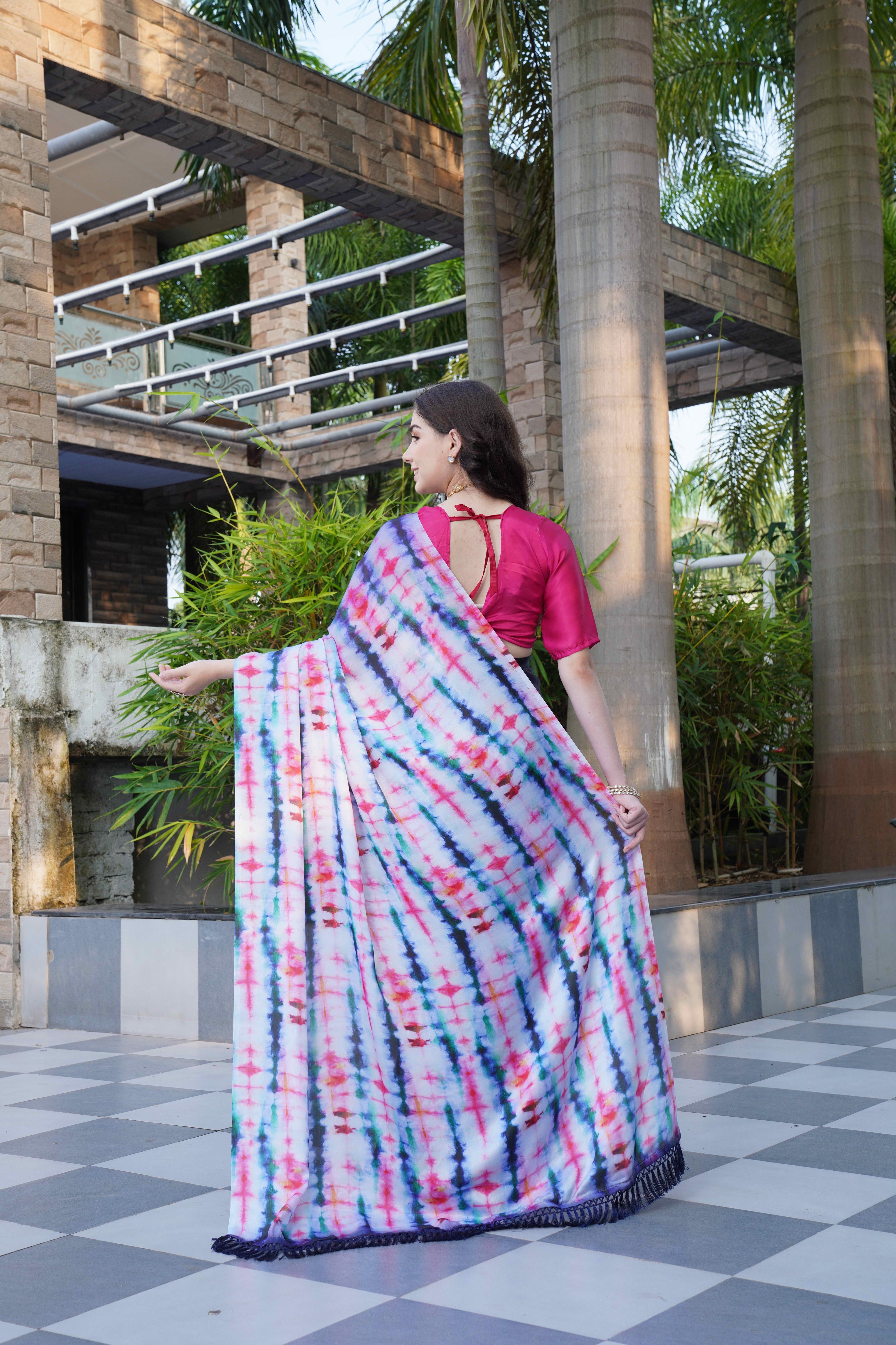 Dark Blue Colour Block Georgette Saree