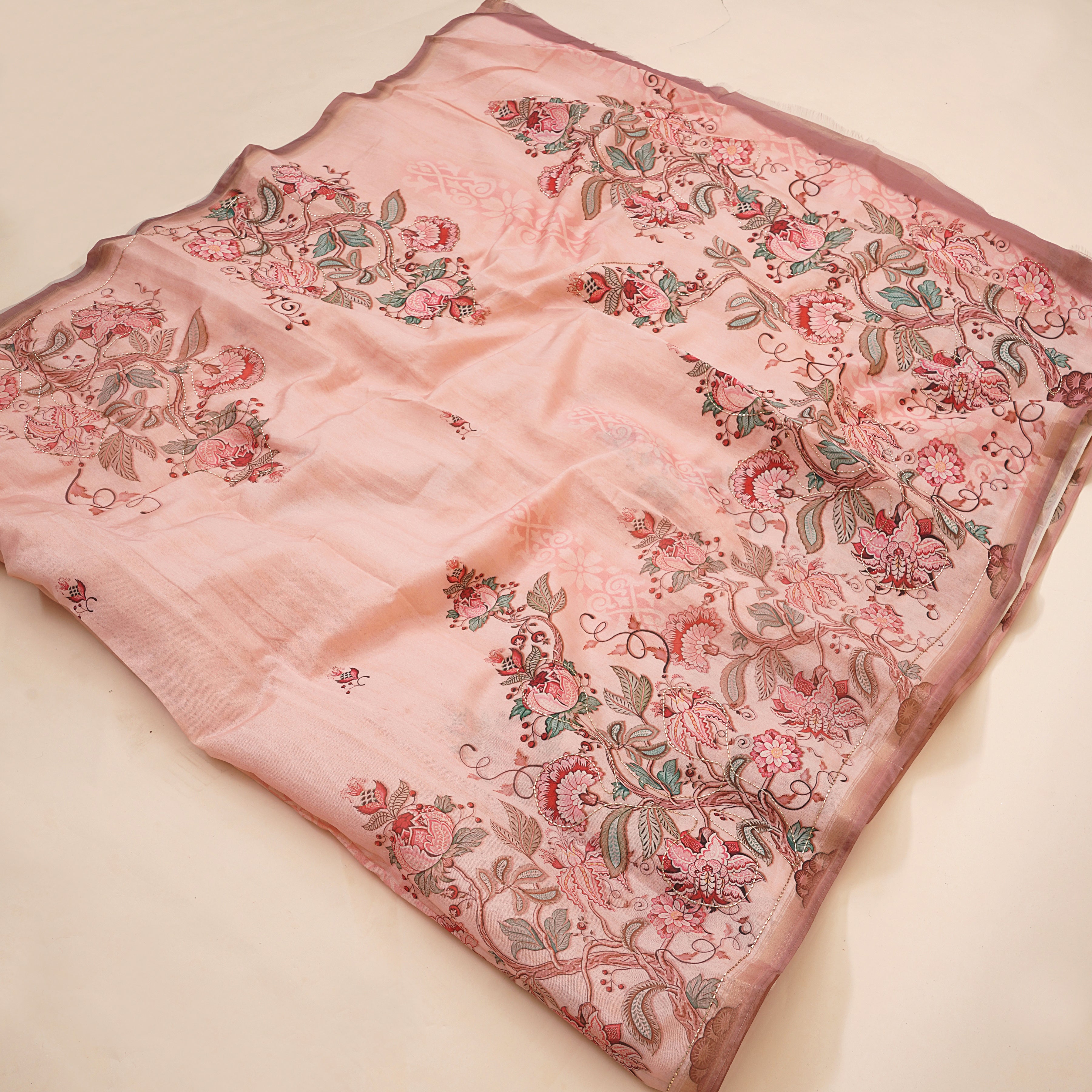 Gajari Premium Silk Blend Kalamkari Digital Print Saree