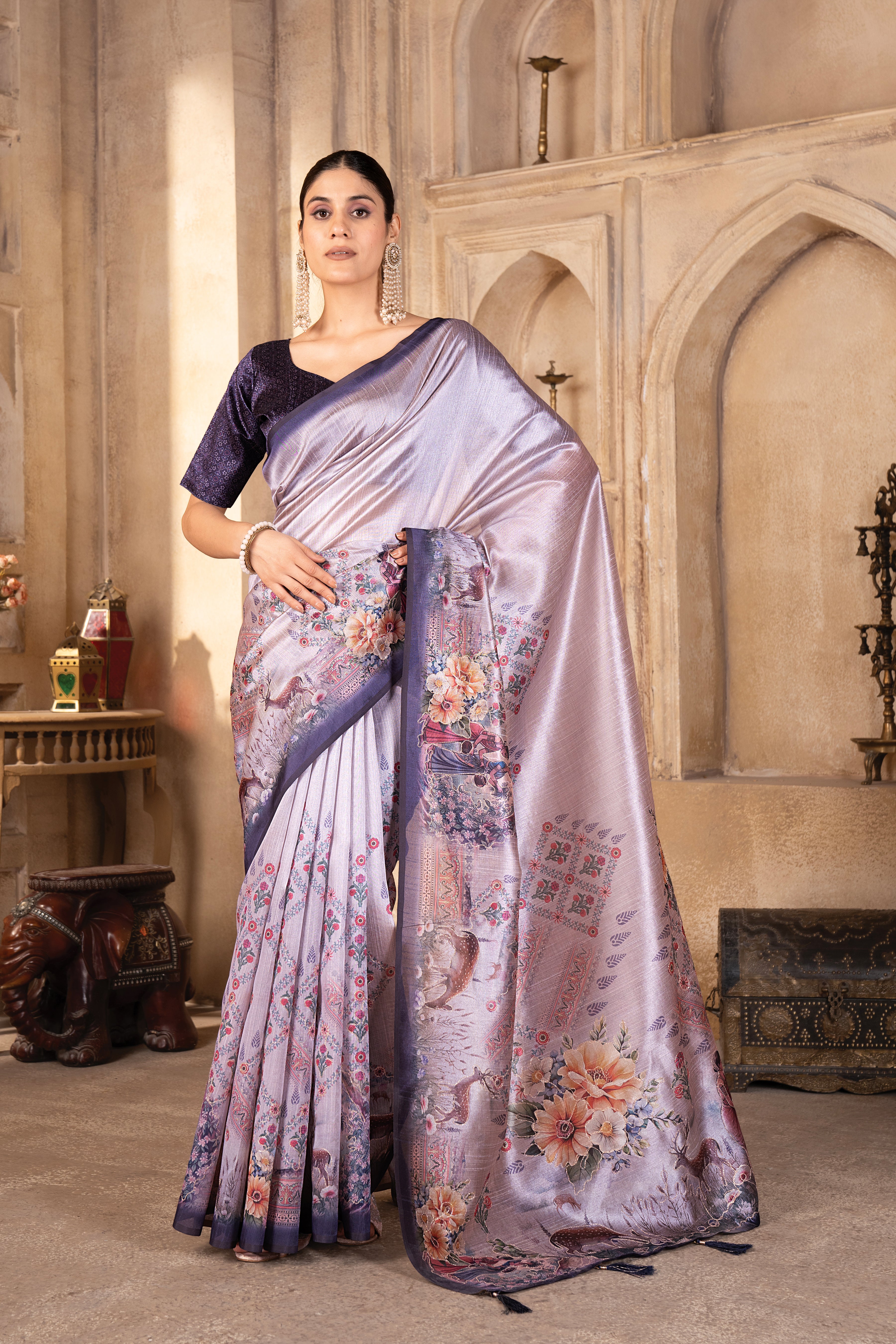 Lavender Zarna Silk Blend Saree