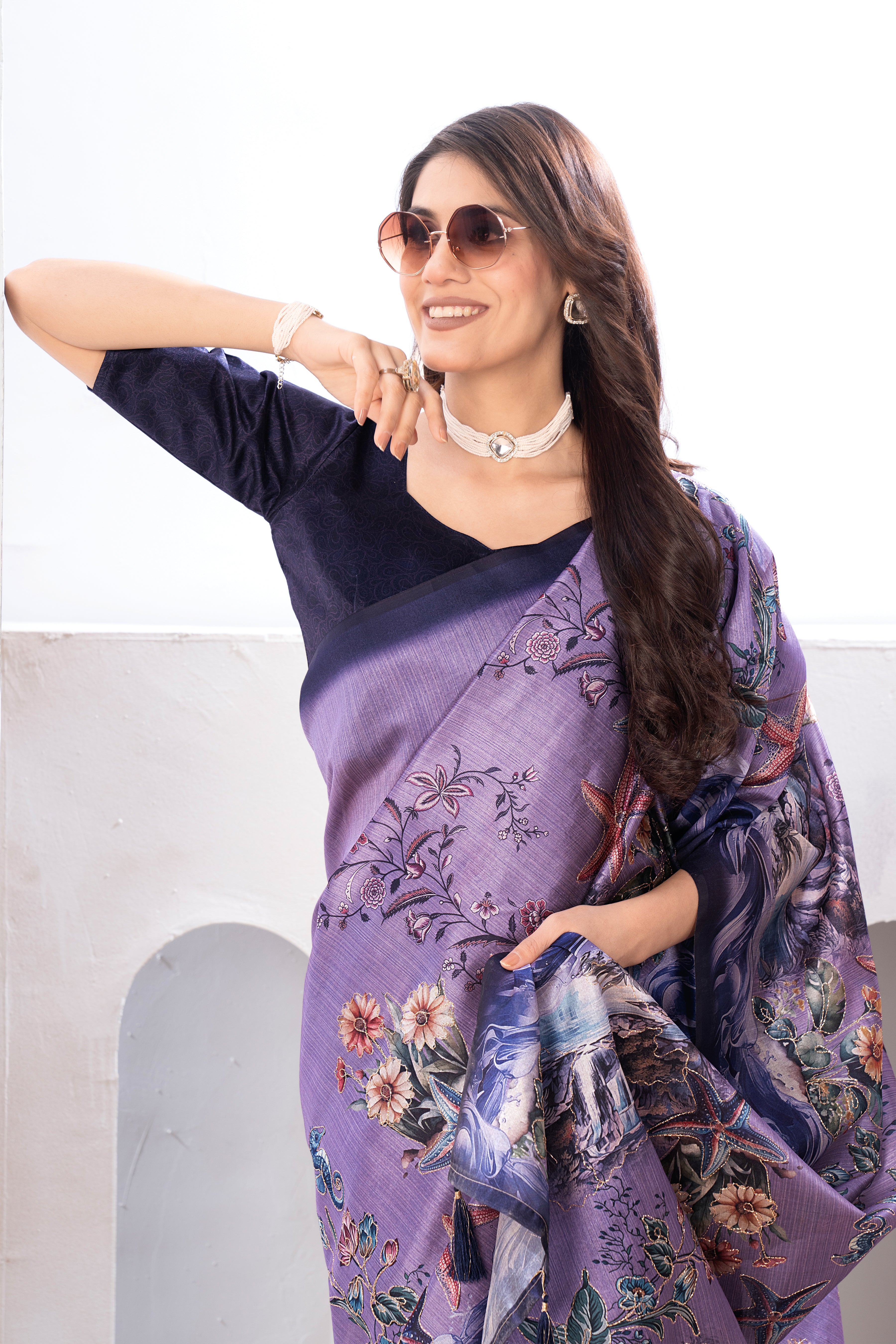 Lavender Zarna Silk Blend Kalamkari Saree