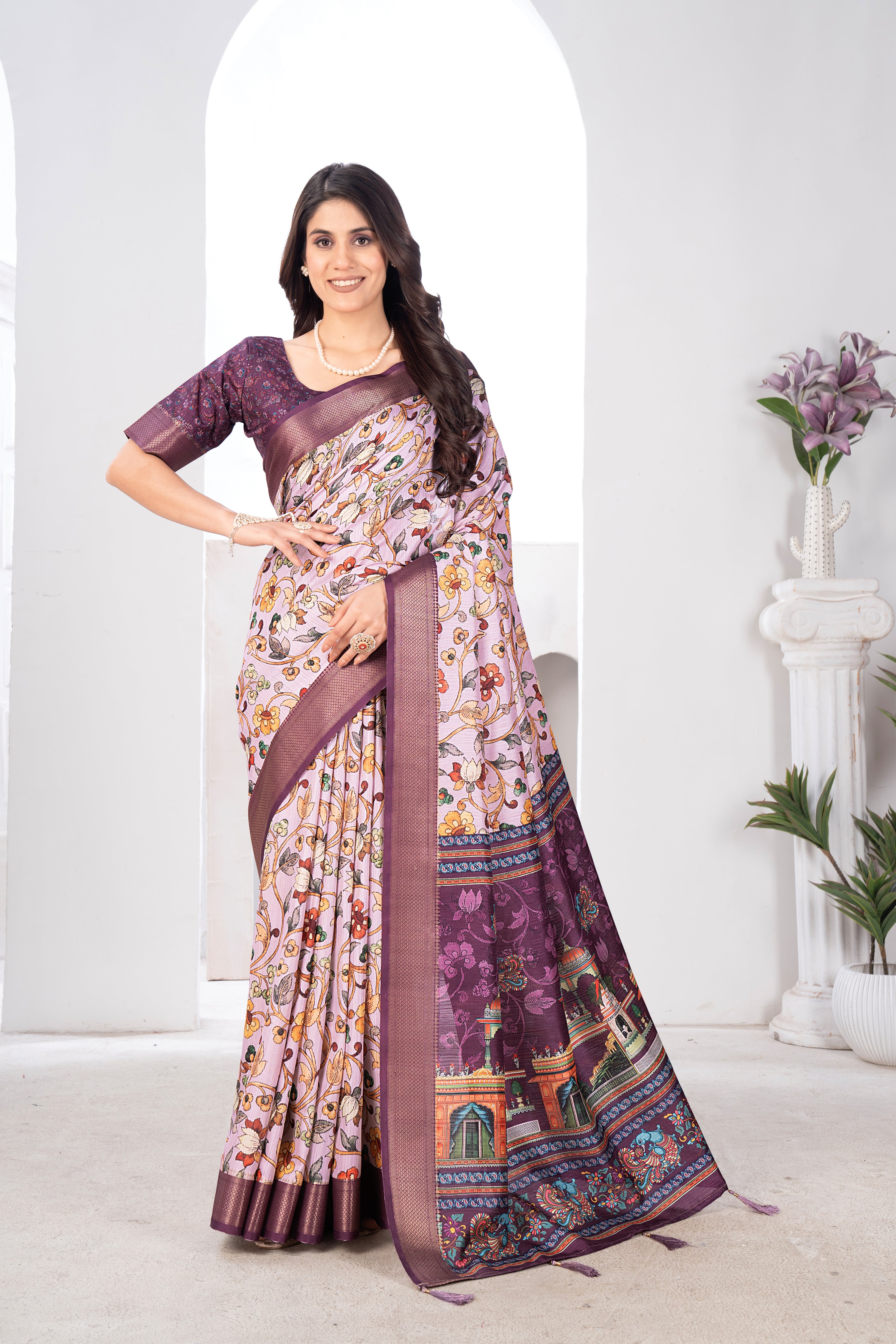 Gajari Bhagalpuri Silk Kalamkari Saree