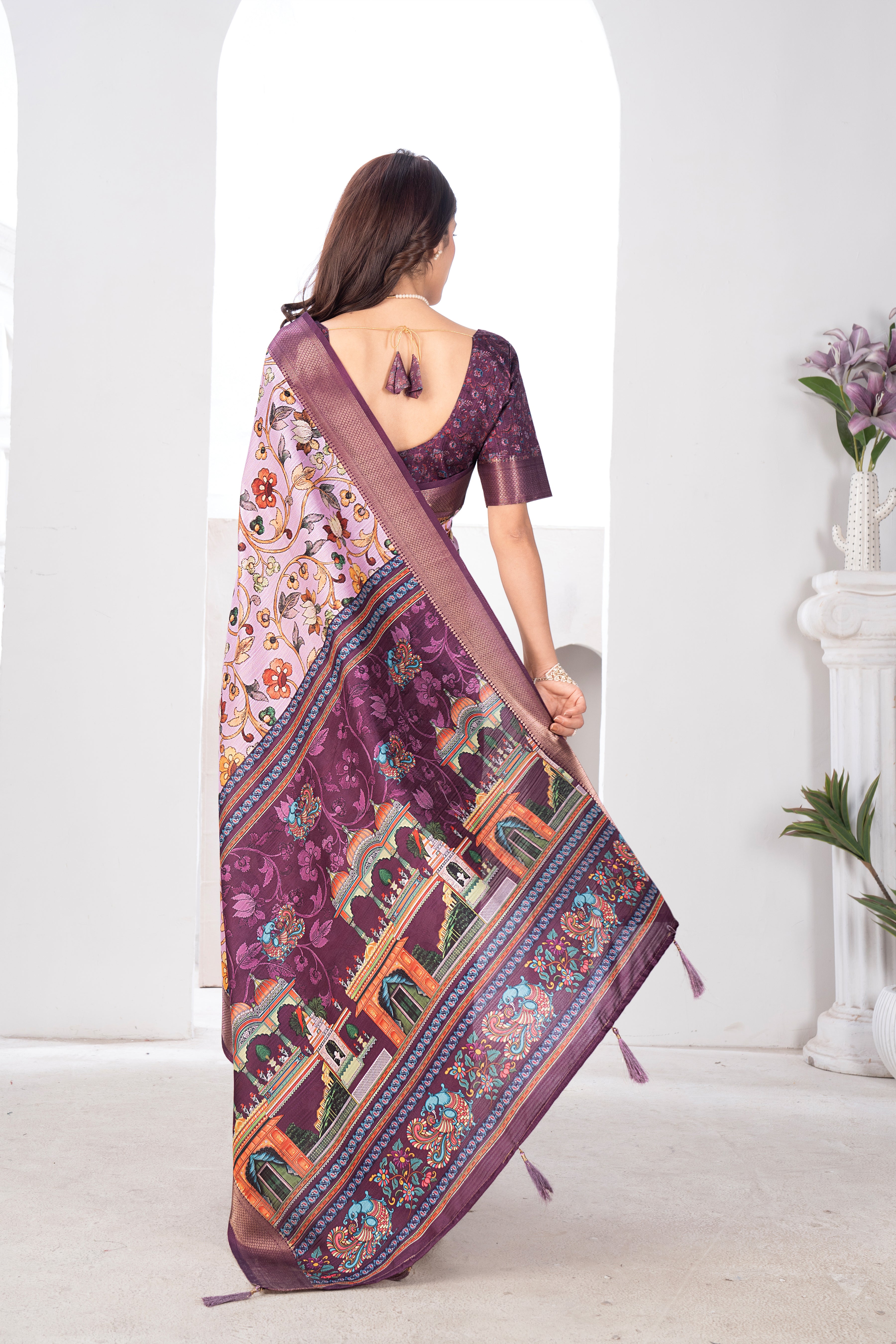 Gajari Bhagalpuri Silk Kalamkari Saree