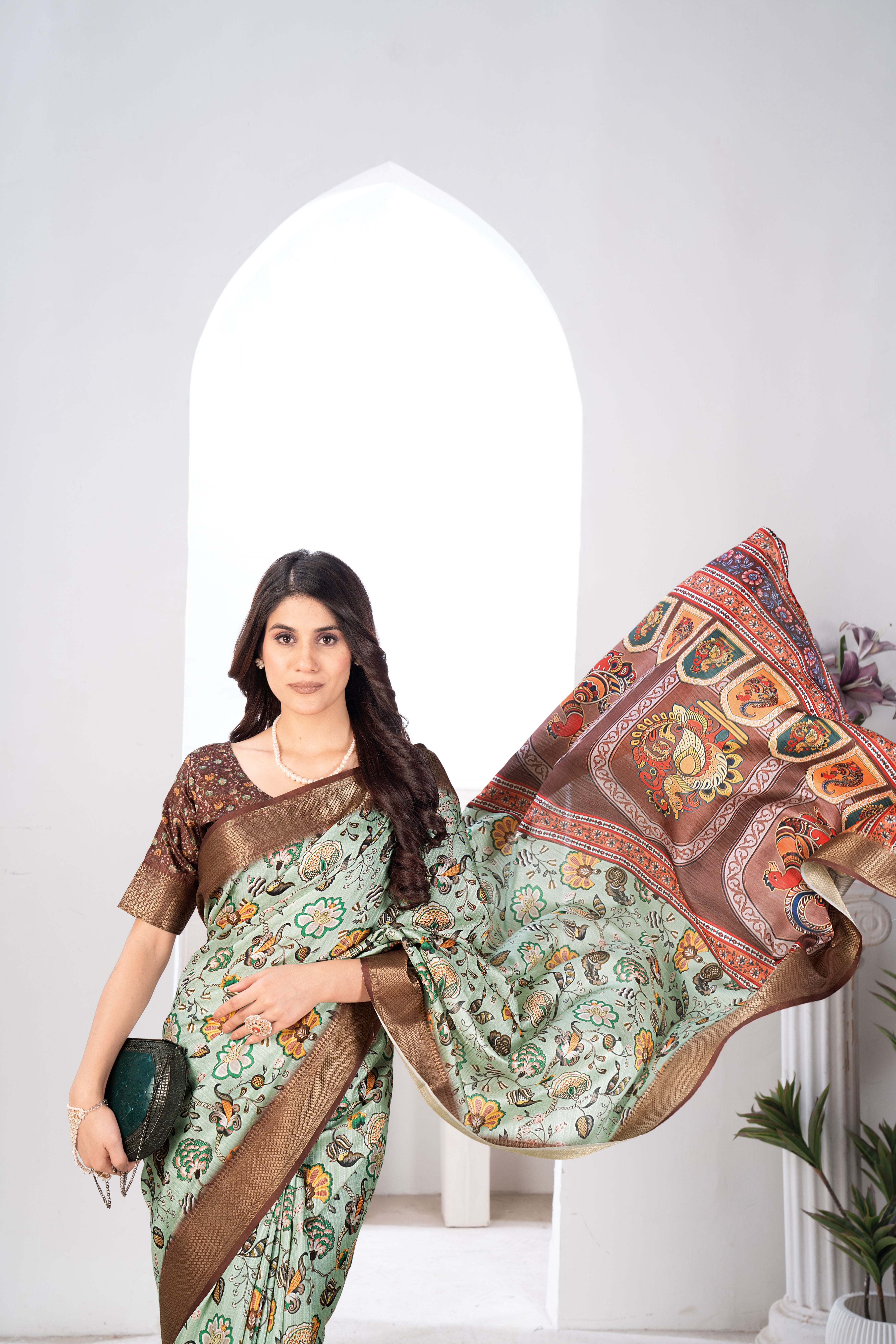 Pista Green Bhagalpuri Silk Kalamkari Saree