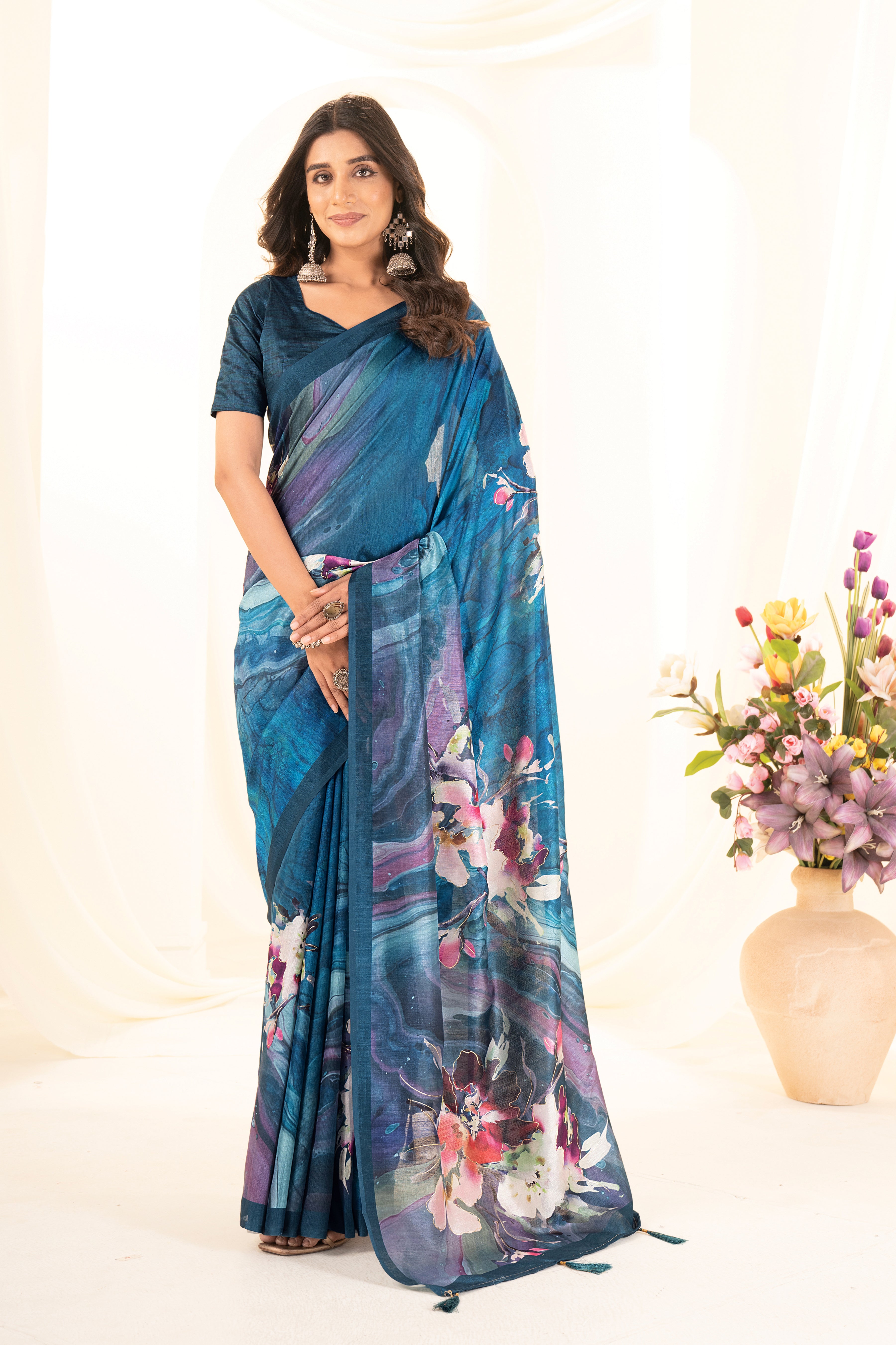 Rama Blue Tussar Silk Saree