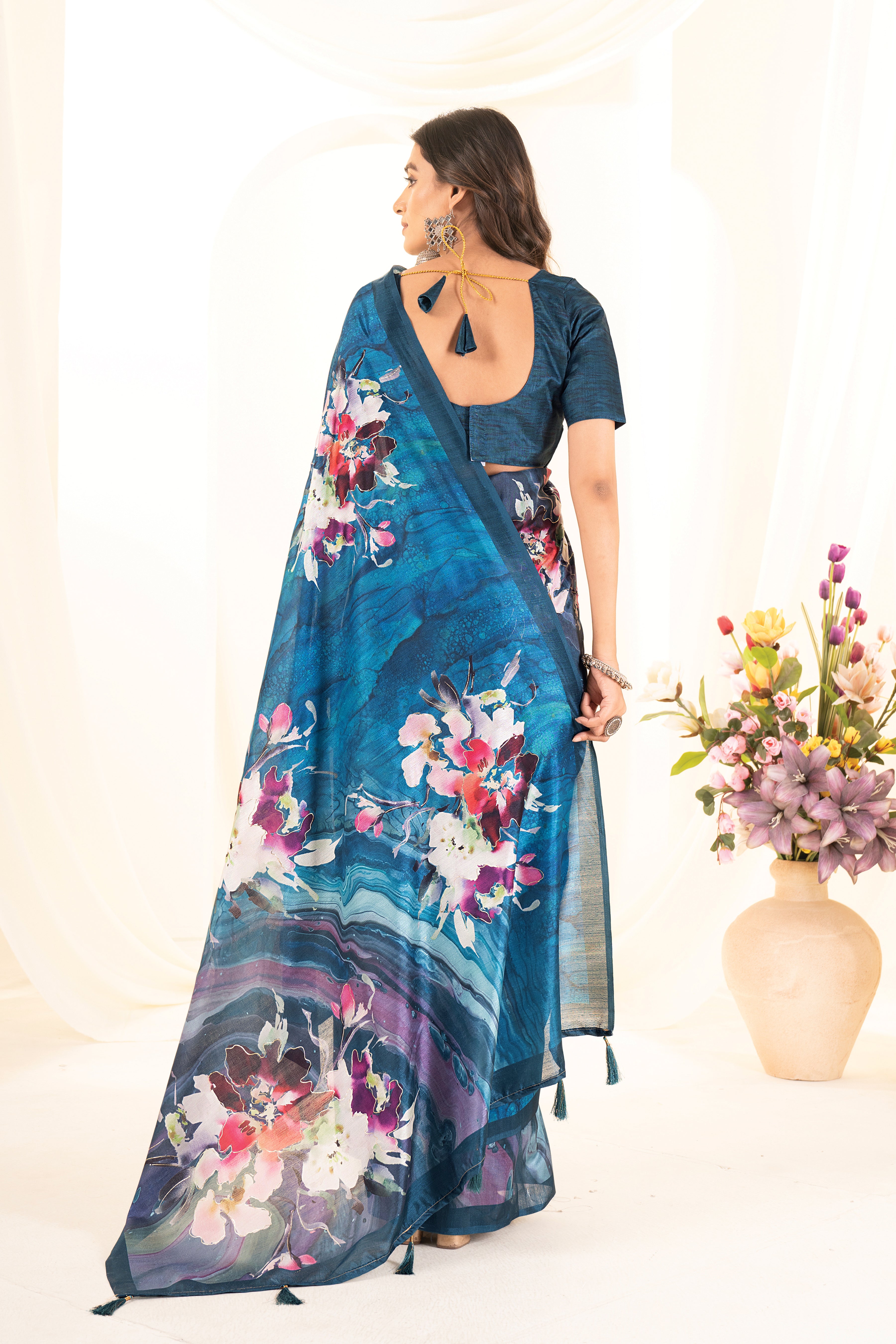 Rama Blue Tussar Silk Saree