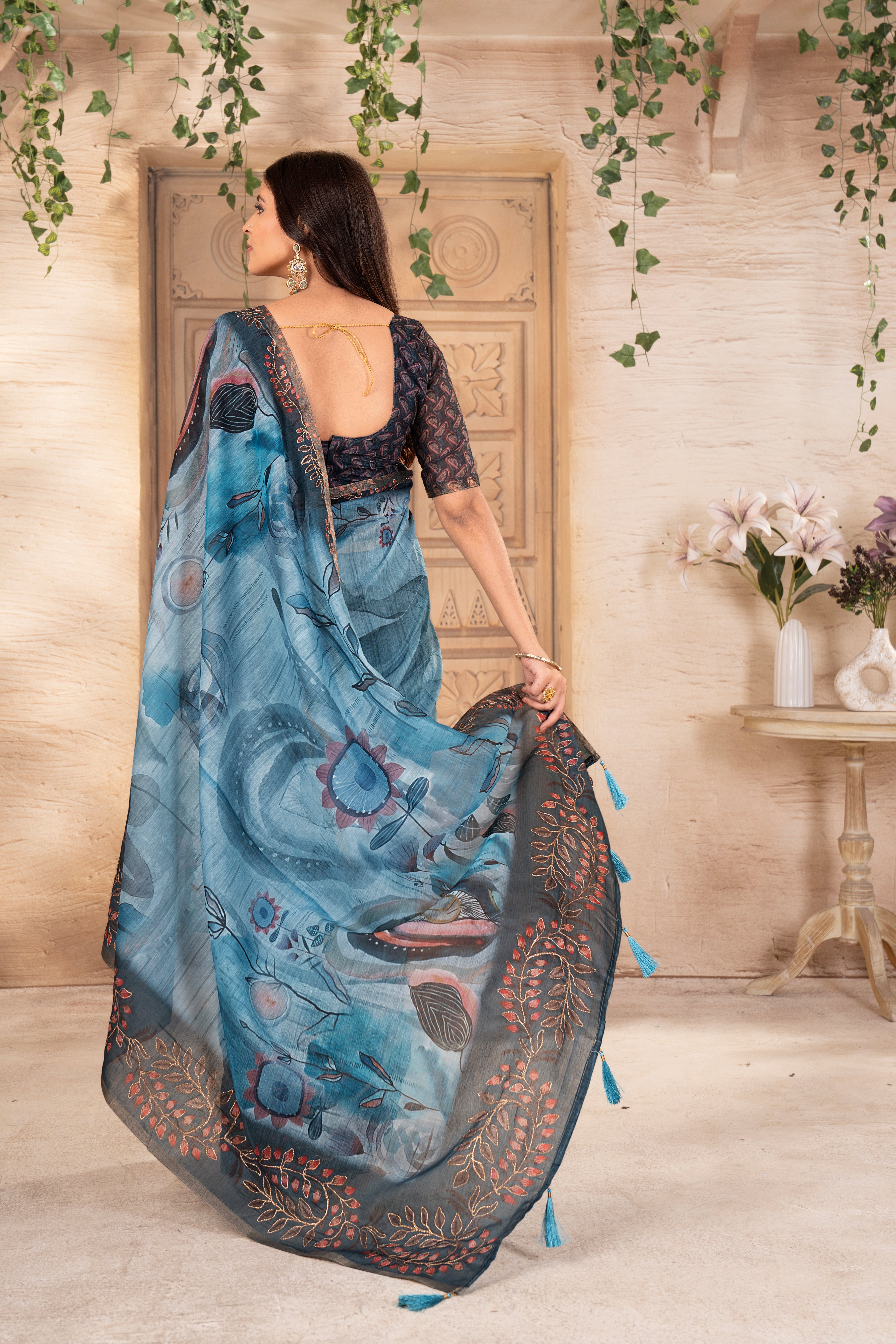 Firoza Flora Silk Chanderi Saree