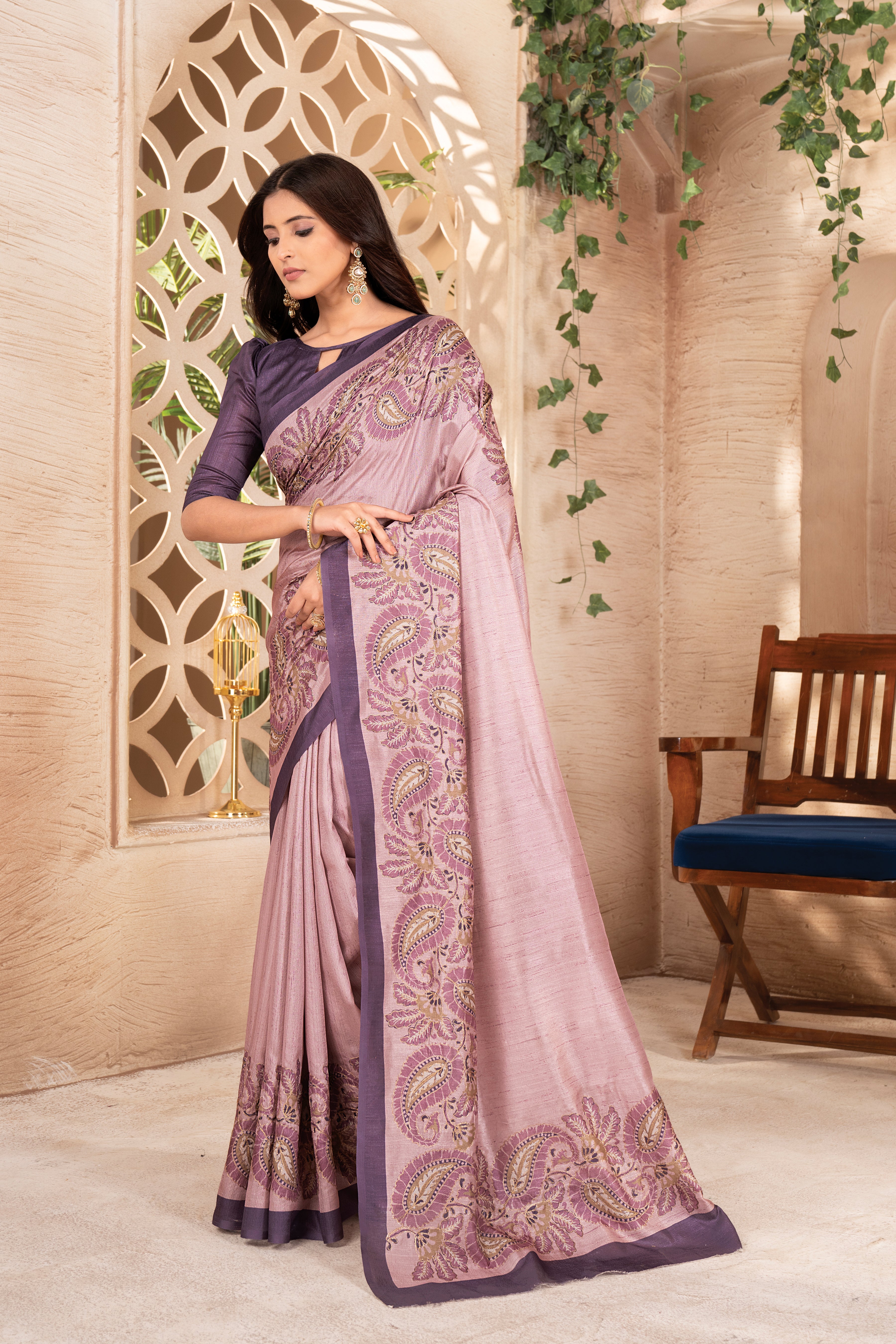 Dull Pink Zinger Silk Saree