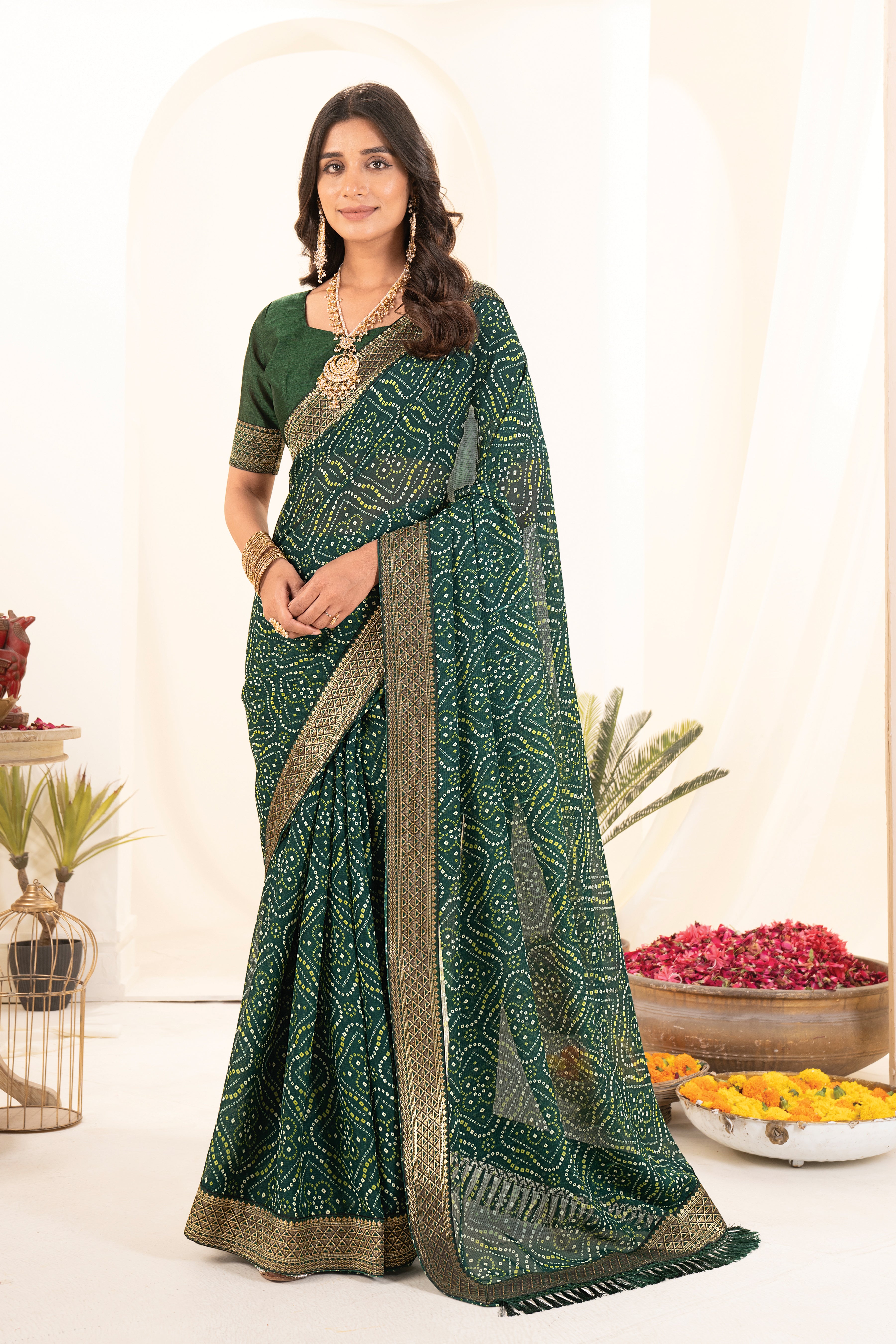 Green Bandhani Georgette Saree