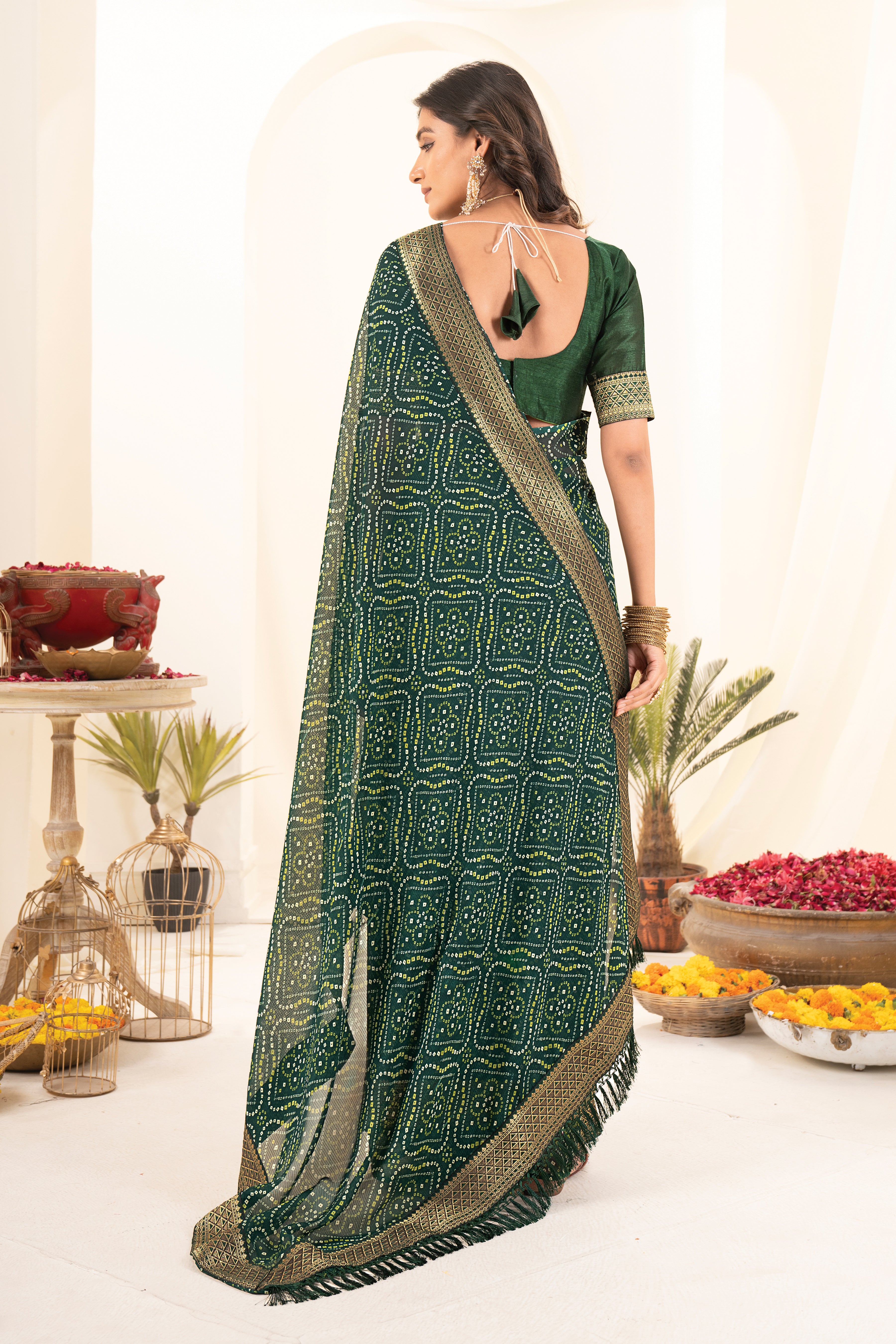 Green Bandhani Georgette Saree