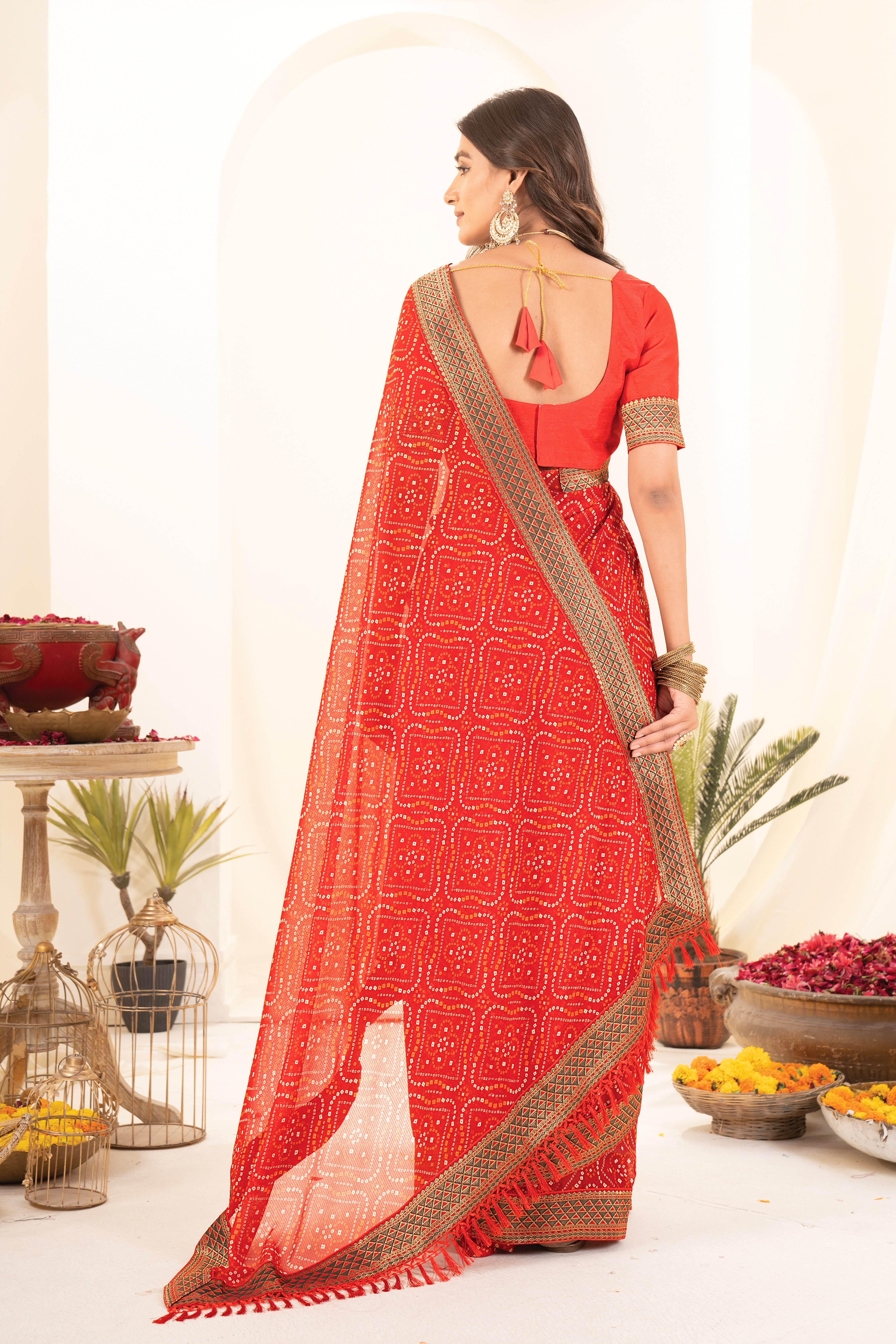 Red Bandhani Georgette Saree