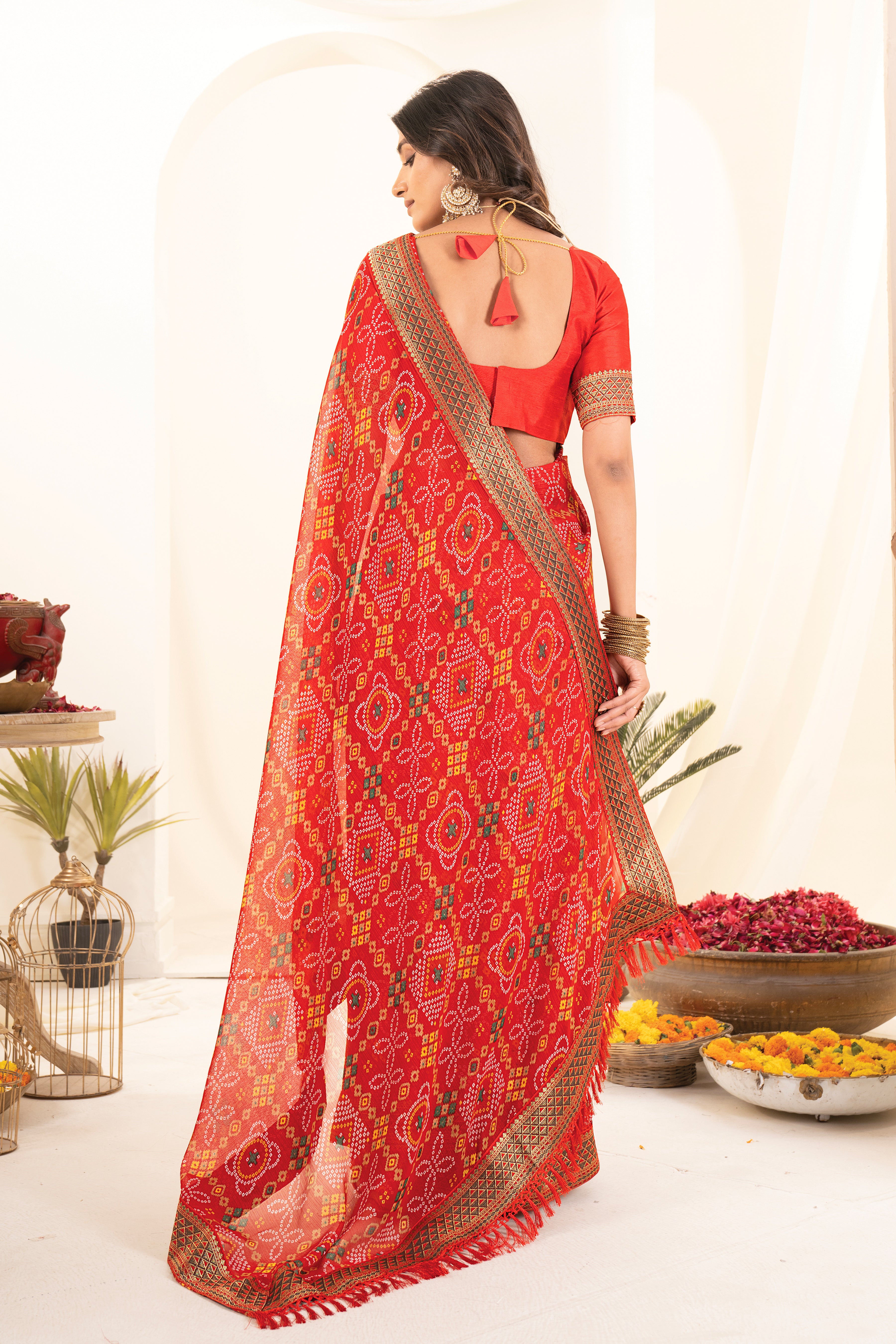 Regal Red Bandhani Georgette Saree