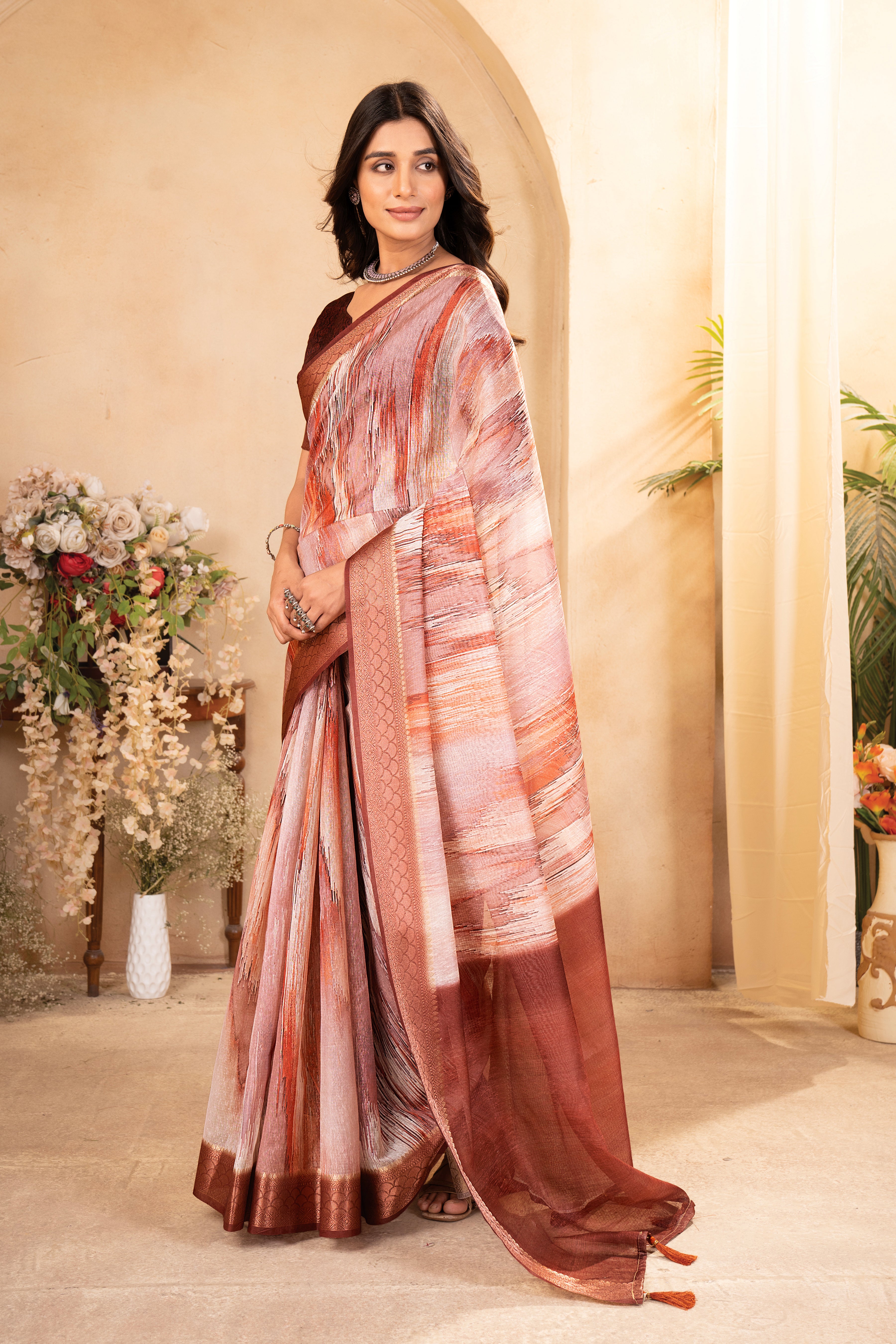 Rust Orange Tussar Silk Saree