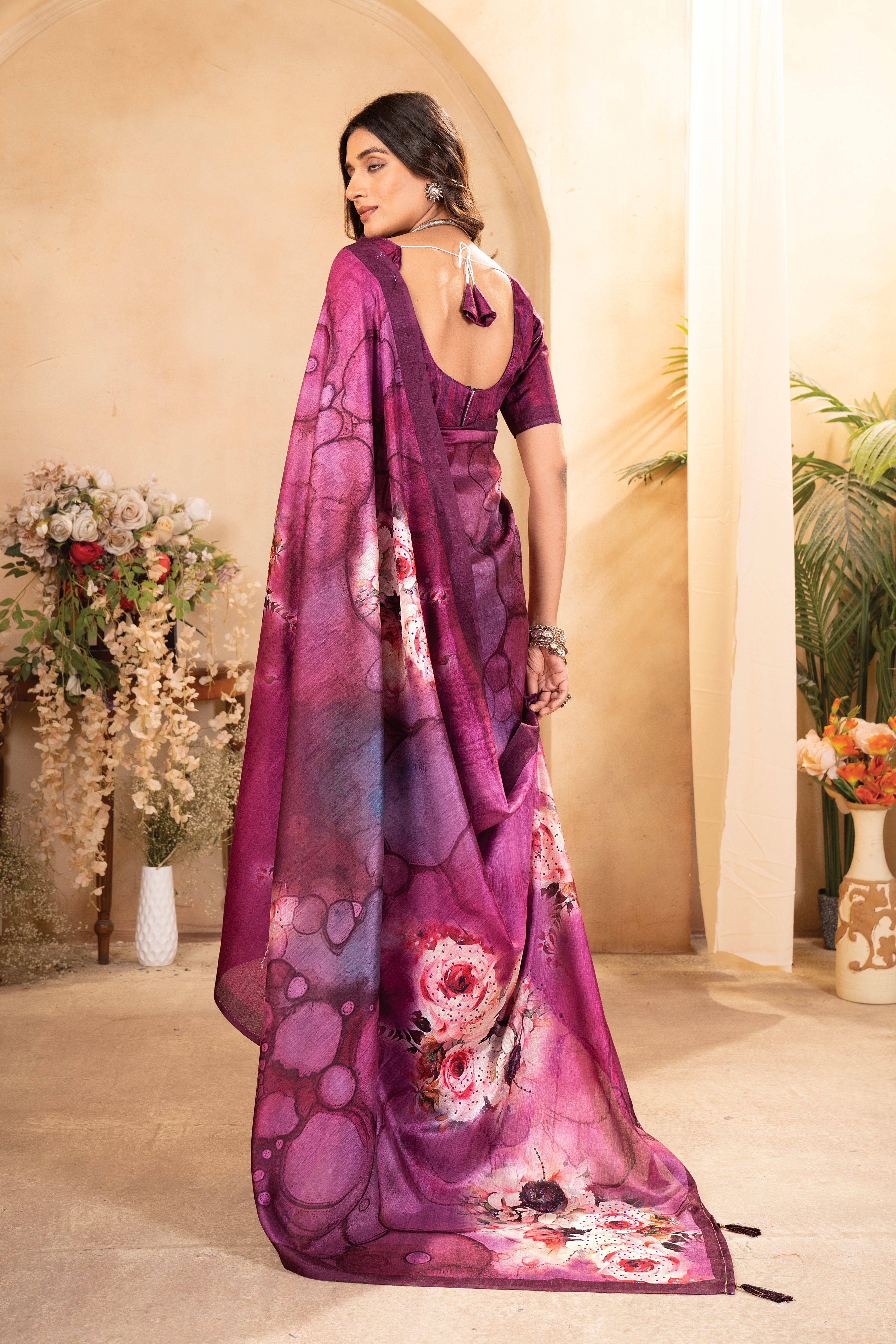 Purple Tussar Silk Floral Saree