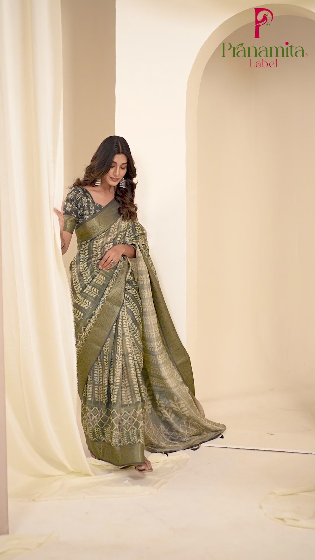 Rama Green Tussar Silk Ajrak Saree