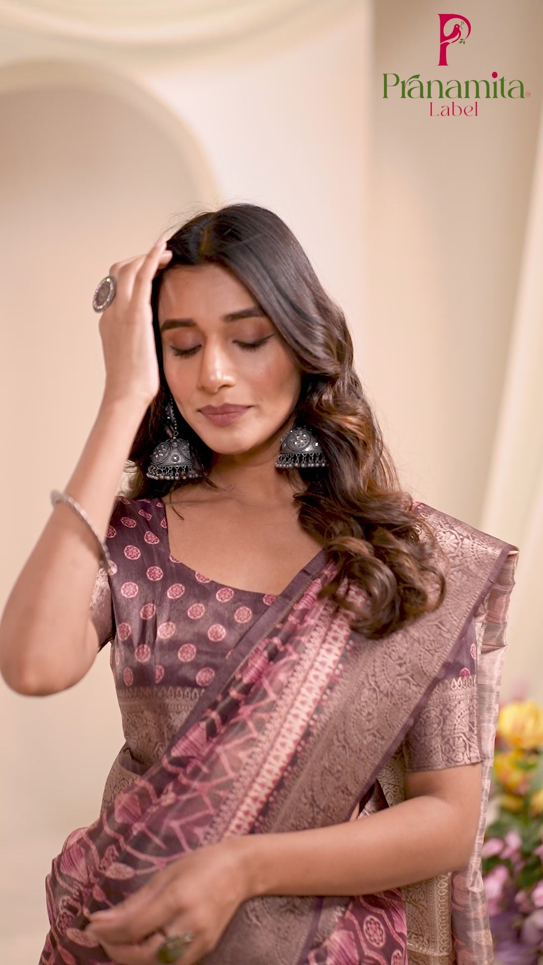 Cherry Red Tussar Silk Ajrak Saree