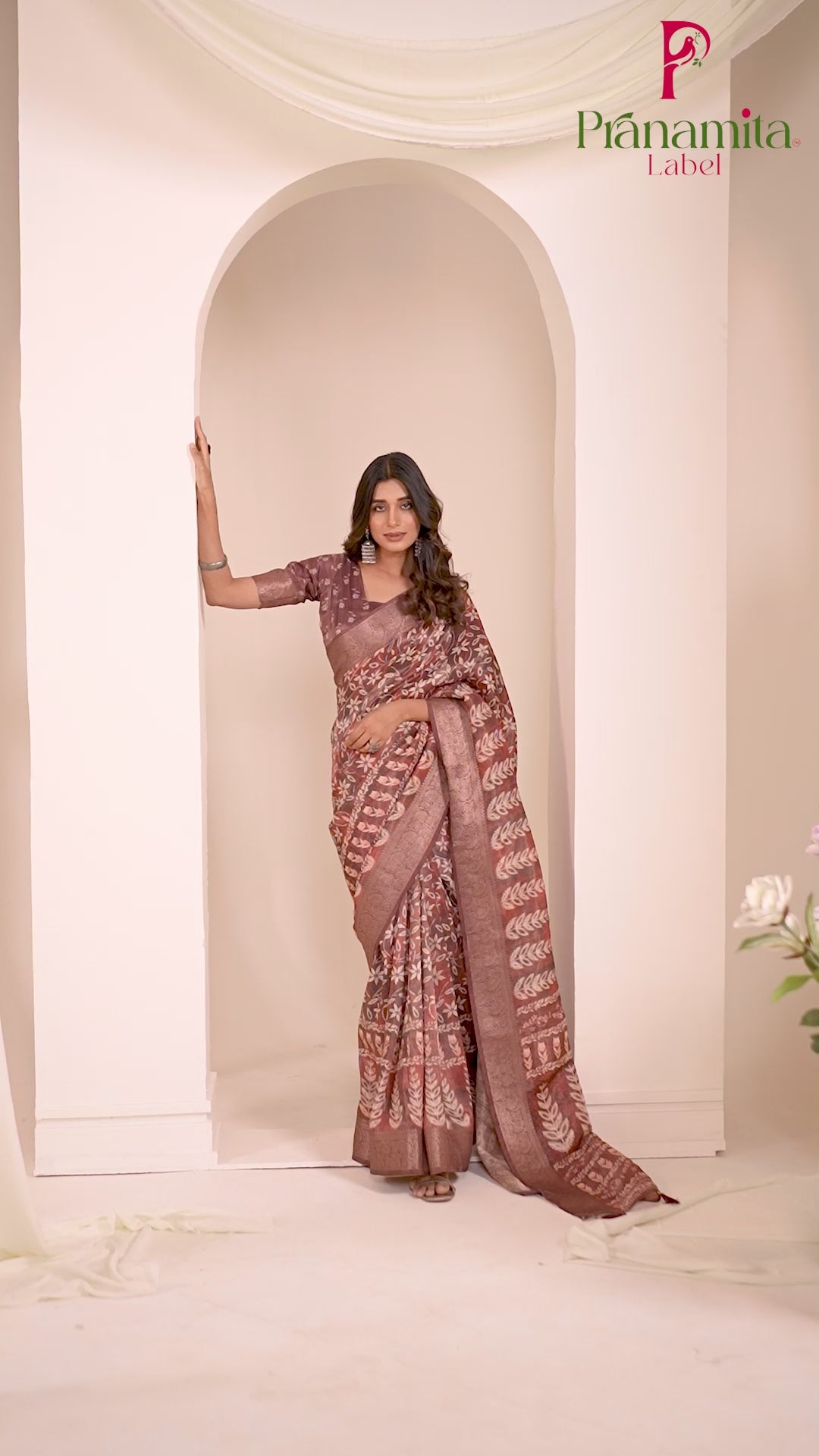 Light Maroon Tussar Silk Ajrak Saree