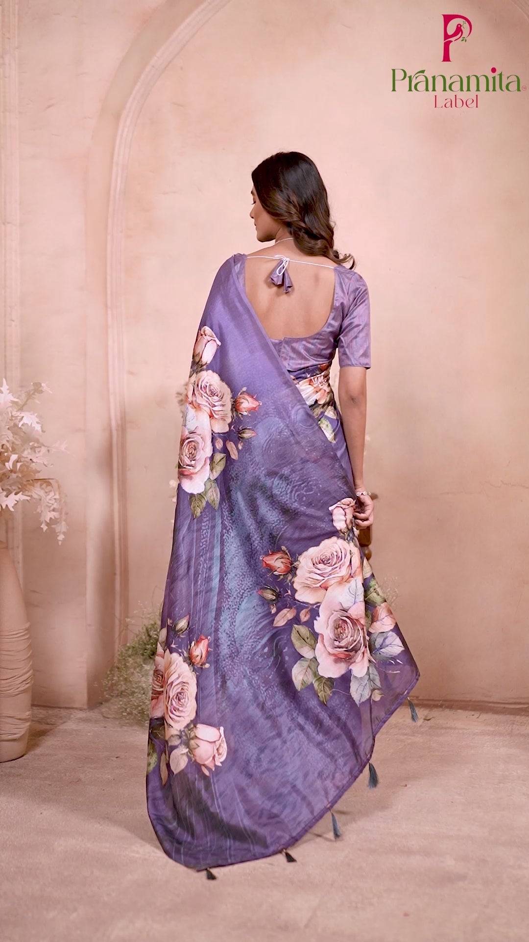 Lavender Tussar Silk  Floral Saree